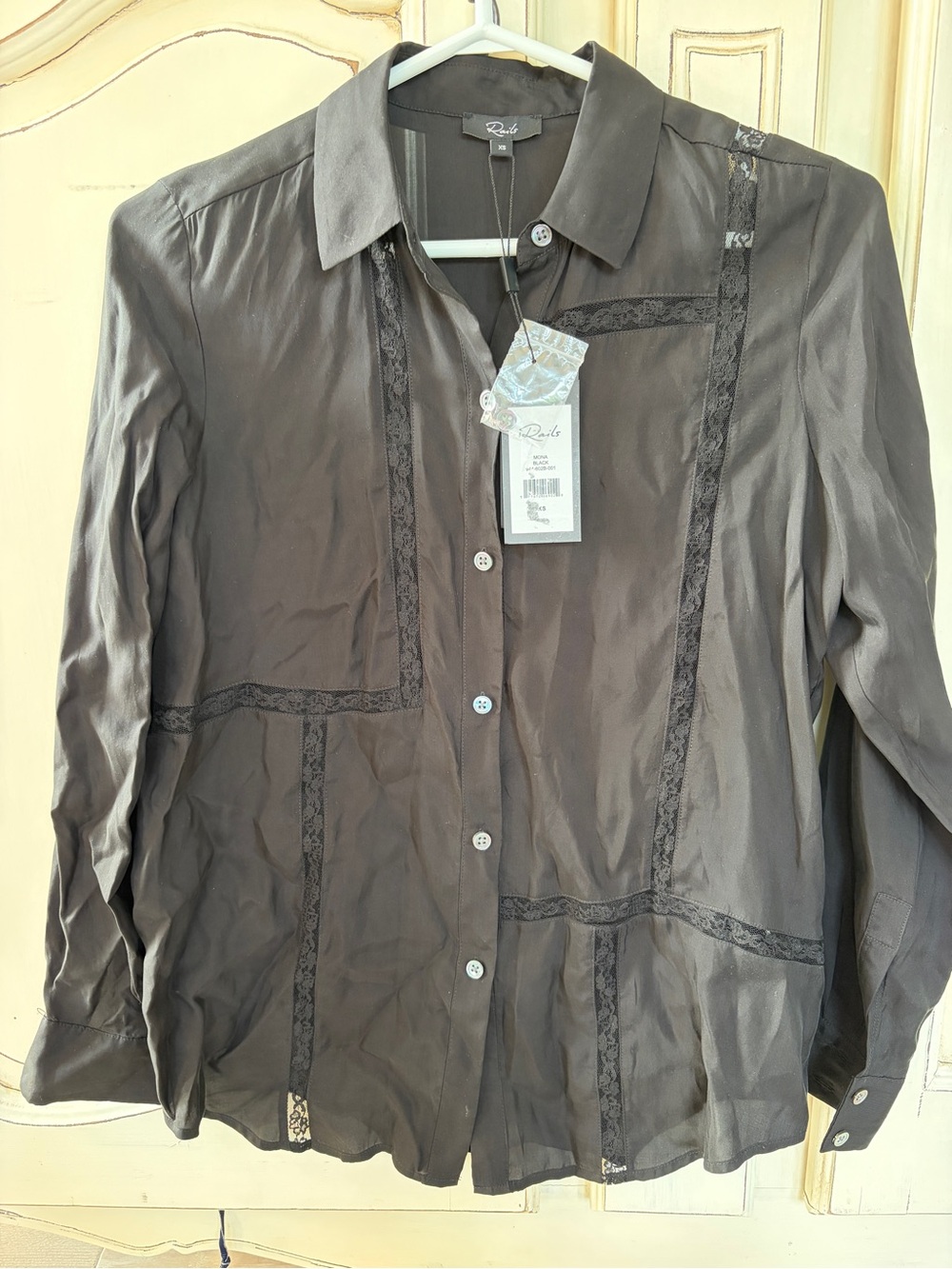 Rails womens Dark Gray Button-Down Shirt with Lace Trim